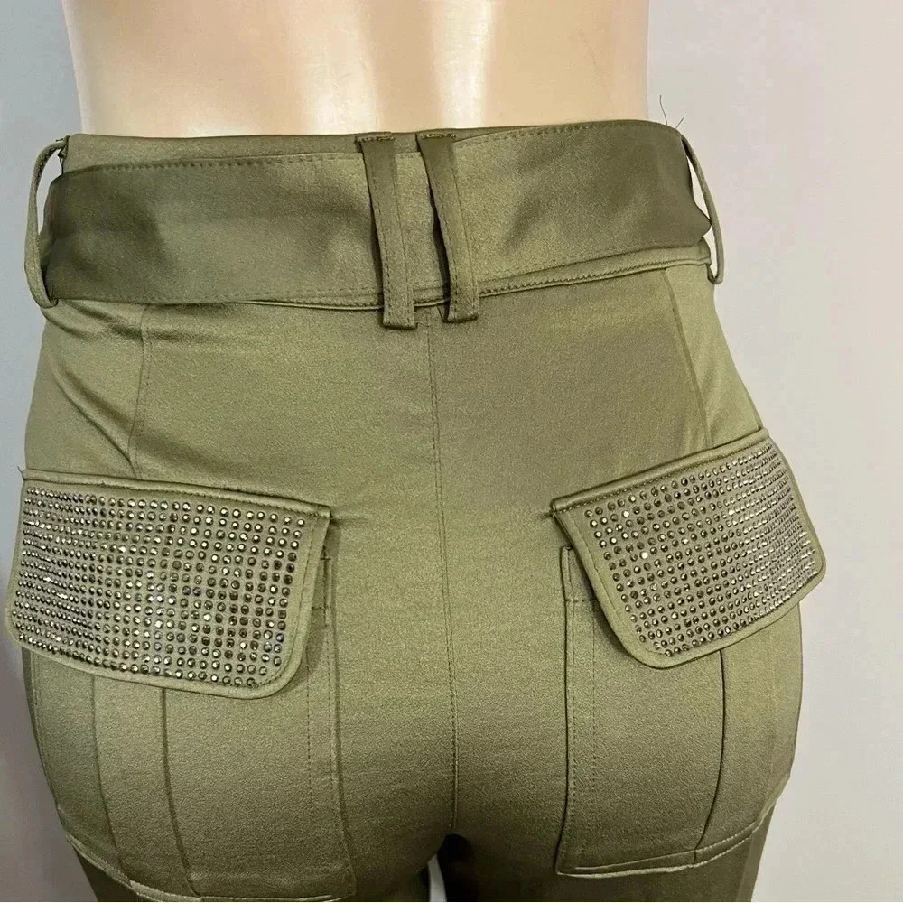 INC INTERNATIONAL CONCEPT Y2K CARGO PANTS FOREST GREEN SEQUIN POCKETS CUFFED - Picture 10 of 12
